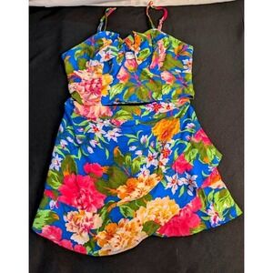 B.O.G. Lottie & Holly ~ Two Piece Set~Blue/Pink/Floral Crop Top & Skort ~ MEDIUM